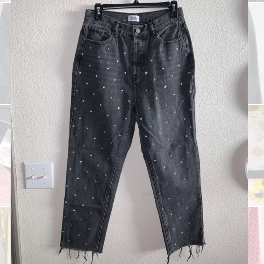Rhinestone studded black jeans